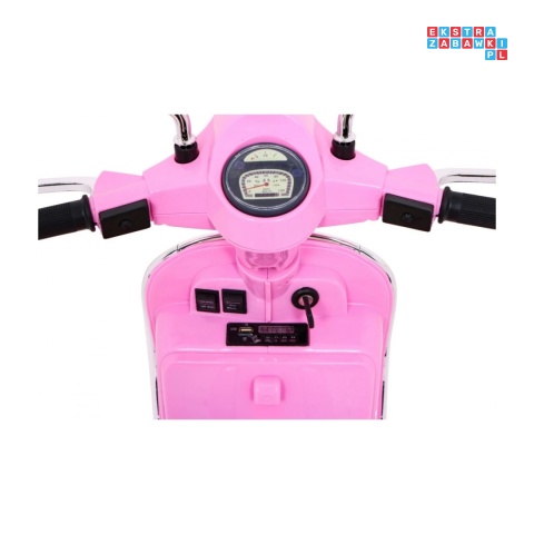 [PX150] Skuter Vespa na akumulator 12V/4.5Ah 2x25W EVA ekoskóra kluczyki - różowy