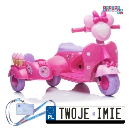 [9826] Skuter lodziarnia z doczepką na akumulator 1x35W 6V/4Ah LED - różowy