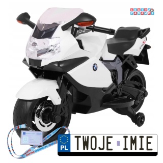 Białe BMW K1300S na akumulator - Kółkami pomocniczymi, Dźwięki, Światła, Wolny Start