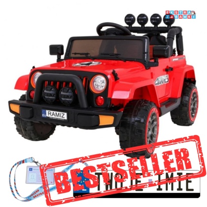 Czerwony Terenowy Full Time na akumulator - 4x40W, 12V/10Ah, koła EVA, pilot, LED - [BRD-7588]