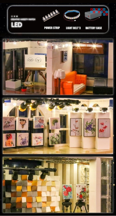 [16043] Klocki 3536 el. Technic budynek Galeria Sztuki wystawa z podświetleniem LED Mould King