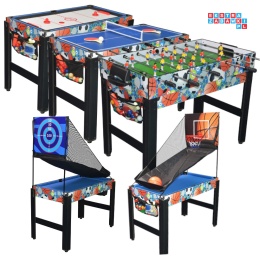 [M48750N(6)] Stół do gier 6w1 PIŁKARZYKI, CYMBERGAJ, PING PONG, KOSZYKÓWKA, STRZELNICA, BILARD