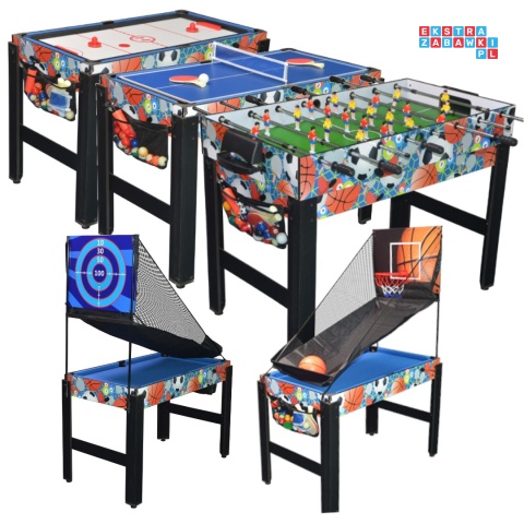 [M48750N(6)] Stół do gier 6w1 PIŁKARZYKI, CYMBERGAJ, PING PONG, KOSZYKÓWKA, STRZELNICA, BILARD