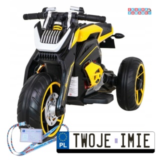 Żółty Motor Future na akumulator - 2x25W, 12V/7Ah, Wolny start, Panel audio, Koła EVA - [LL8001-A]