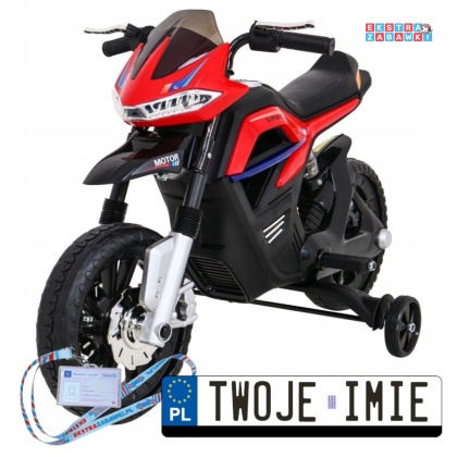 Czerwony Night Rider motor na akumulator - 6V/4Ah, kółkami pomocniczymi, MP3, USB, gaz w manetce - [JT5158]