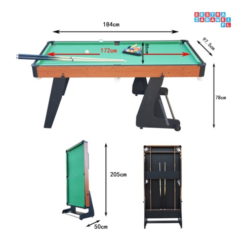 [T56026(6).PLUS] Stół do gier 3w1 BILARD PING PONG 184x97,5CM solidny składany + akcesoria