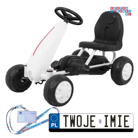 [B001] Pierwszy Gokart na pedały dla najmłodszych Napęd łańcuchowy Koła gumowane - biały