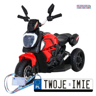 Czerwony Motor Fast Tourist na akumulator - 1x18W, 6V/4.5Ah, Audio, Światła, Ekoskóra - [BLJ818]