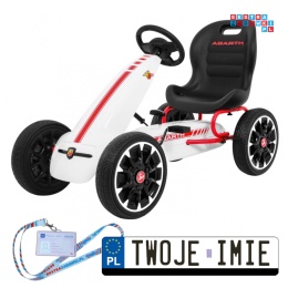 [PB9388A] Gokart ABARTH na pedały dla dzieci Koła EVA Hamulec ręczny - biały