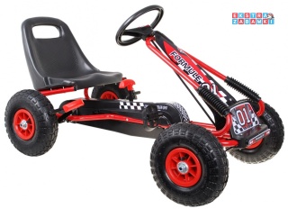 [A15] Gokart na pedały dla dzieci 3+ Pompowane opony Regulowany fotel - czerwony