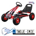 [A15] Gokart na pedały dla dzieci 3+ Pompowane opony Regulowany fotel - czerwony