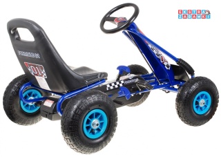 [A15] Gokart na pedały dla dzieci 3+ Pompowane opony Regulowany fotel - niebieski