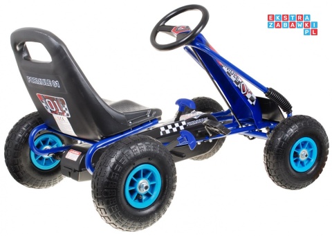 [A15] Gokart na pedały dla dzieci 3+ Pompowane opony Regulowany fotel - niebieski