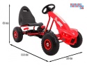 [A18] Gokart Champion na pedały dla dzieci 3+ Pompowane opony Regulowane siedzisko Ręczny hamulec - czerwony