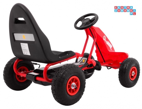 [A18] Gokart Champion na pedały dla dzieci 3+ Pompowane opony Regulowane siedzisko Ręczny hamulec - czerwony