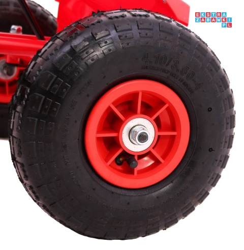 [A18] Gokart Champion na pedały dla dzieci 3+ Pompowane opony Regulowane siedzisko Ręczny hamulec - czerwony