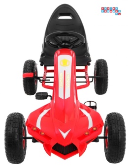 [A18] Gokart Champion na pedały dla dzieci 3+ Pompowane opony Regulowane siedzisko Ręczny hamulec - czerwony