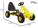 [A18] Gokart Champion na pedały dla dzieci 3+ Pompowane opony Regulowane siedzisko Ręczny hamulec - żółty