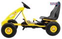 [A18] Gokart Champion na pedały dla dzieci 3+ Pompowane opony Regulowane siedzisko Ręczny hamulec - żółty