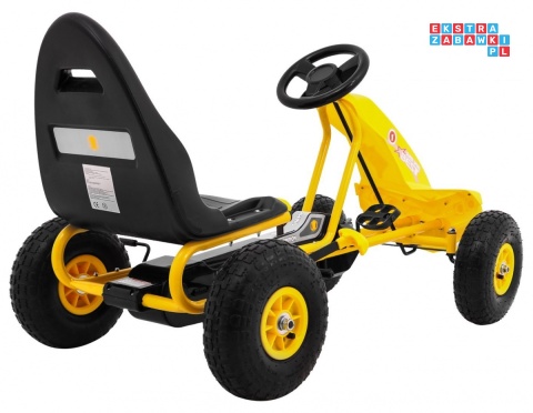 [A18] Gokart Champion na pedały dla dzieci 3+ Pompowane opony Regulowane siedzisko Ręczny hamulec - żółty