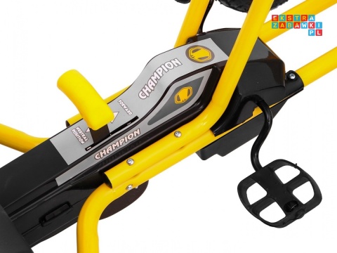 [A18] Gokart Champion na pedały dla dzieci 3+ Pompowane opony Regulowane siedzisko Ręczny hamulec - żółty