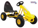 [A18] Gokart Champion na pedały dla dzieci 3+ Pompowane opony Regulowane siedzisko Ręczny hamulec - żółty