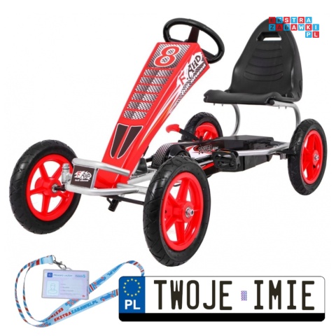 [F8-1] Gokart Full Ahead na pedały dla dzieci 3+ Regulacja siedziska Pompowane koła Hamulec ręczny - czerwony