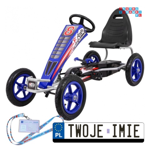 [F8-1] Gokart Full Ahead na pedały dla dzieci 3+ Regulacja siedziska Pompowane koła Hamulec ręczny - niebieski