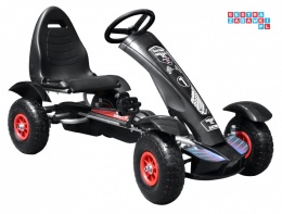 [F618] Gokart na pedały Racing XL dla dzieci 3+ Pompowane koła Regulacja fotela - czarny
