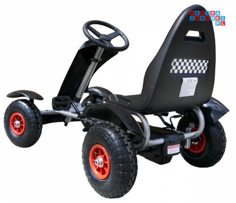 [F618] Gokart na pedały Racing XL dla dzieci 3+ Pompowane koła Regulacja fotela - czarny