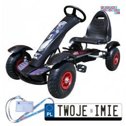 [F618] Gokart na pedały Racing XL dla dzieci 3+ Pompowane koła Regulacja fotela - czarny