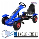 [F618] Gokart na pedały Racing XL dla dzieci 3+ Pompowane koła Regulacja fotela - niebieski