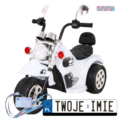 Biały Motor Hot Chopper na akumulator - 1x25W, 6V/4,5Ah, światła, melodyjki - [LL777]