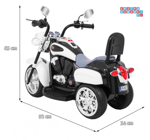 [TR1501] Motocykl Chopper NightBike 1x20W 6V/4.5Ah - biały