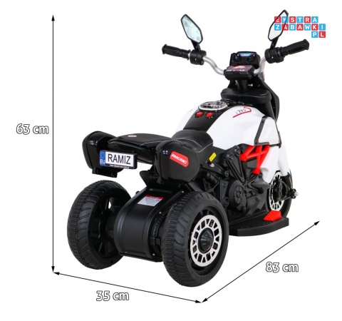 [BLJ818] Motocykl Fast Tourist na akumulator 1x18W 6V/4.5Ah Audio Światła Ekoskóra - biały