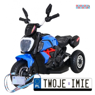 Niebieski Motor Fast Tourist na akumulator - 1x18W, 6V/4.5Ah, Audio, Światła, Ekoskóra - [BLJ818]