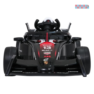 Czarny Bolid Formuły E Porsche na akumulator - 2x35W, 12V/7Ah, EVA, pilot, bluetooth - [PA.711]