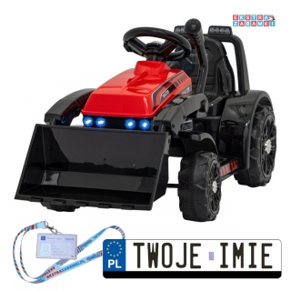 Traktor spychacz G320 na akumulator - czerwony, 1x25W, ruchoma łyżka, melodie, klakson, LED [ZP1001B]