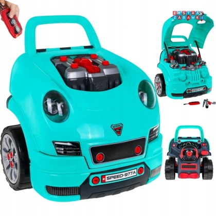 [ZKT.008-977A] Warsztat mechanika samochód sportowy silnik auto do rozkręcania z pilotem - cyjan
