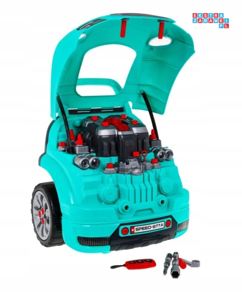 [ZKT.008-977A] Warsztat mechanika samochód sportowy silnik auto do rozkręcania z pilotem - cyjan