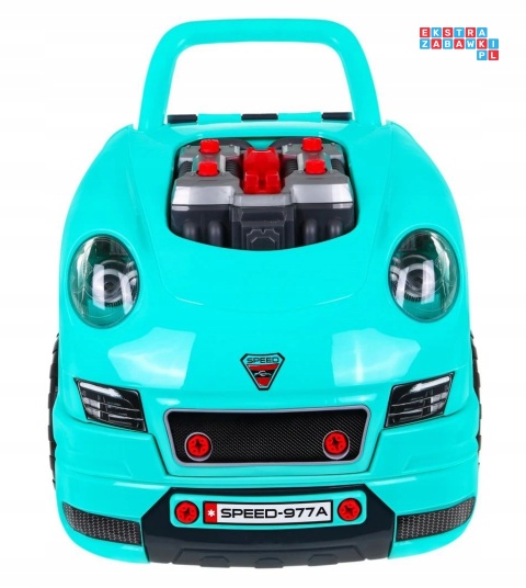 [ZKT.008-977A] Warsztat mechanika samochód sportowy silnik auto do rozkręcania z pilotem - cyjan