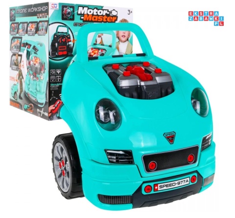 [ZKT.008-977A] Warsztat mechanika samochód sportowy silnik auto do rozkręcania z pilotem - cyjan