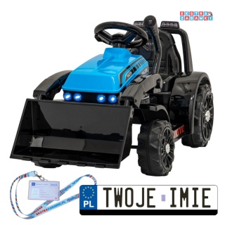 Traktor spychacz G320 na akumulator - niebieski, 1x25W, ruchoma łyżka, melodie, klakson, LED [ZP1001B]