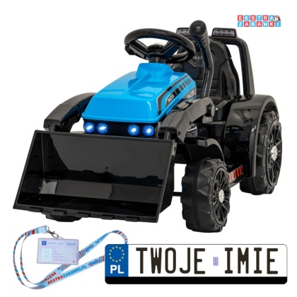 Traktor spychacz G320 na akumulator - niebieski, 1x25W, ruchoma łyżka, melodie, klakson, LED [ZP1001B]