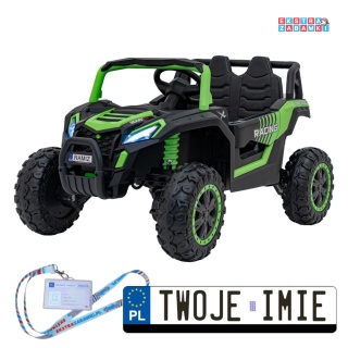 Zielone Auto UTV Racing buggy na akumulator dwuosobowy - zielony, 4x45W, MP3, Pilot, Wolny Start [A036]