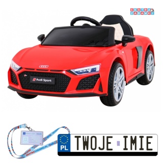Czerwone Audi R8 LIFT na akumulator - 2x35W, 12V/7Ah, Pilot, EVA, MP3, LED - [A300]