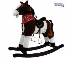 Koń na biegunach duży konik bujany 74 cm dla dzieci dźwięki - ciemny brąz