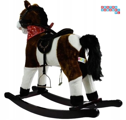 Koń na biegunach duży konik bujany 74 cm dla dzieci dźwięki - ciemny brąz