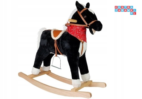 Koń na biegunach duży konik bujany 74 cm dla dzieci dźwięki - czarny