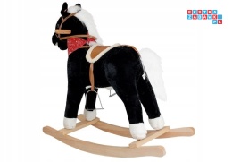 Koń na biegunach duży konik bujany 74 cm dla dzieci dźwięki - czarny